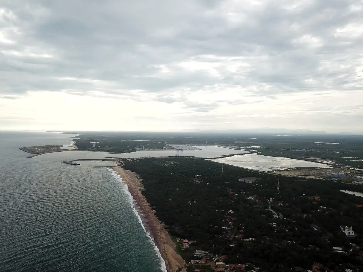 The coast around Hambantota Port seen from above