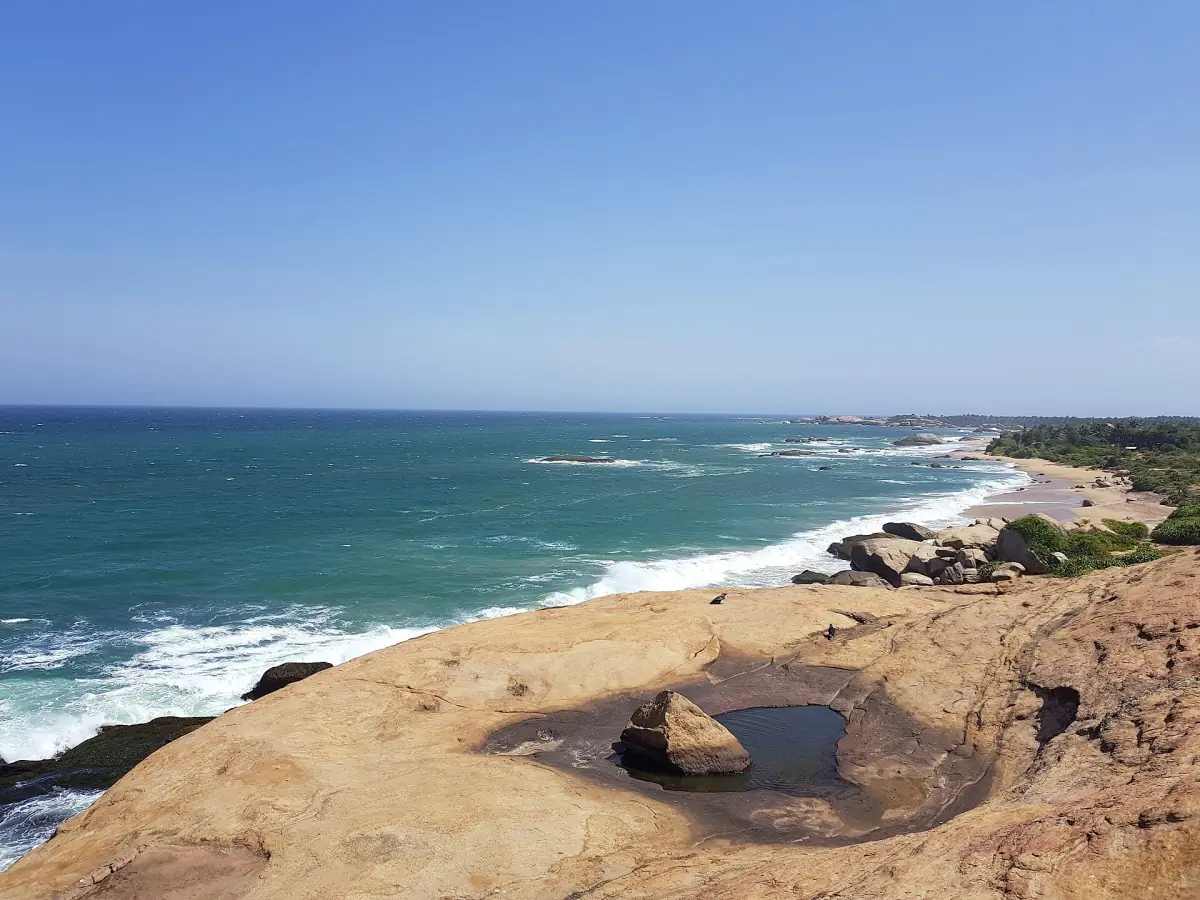 The rocky beach at Kirinda